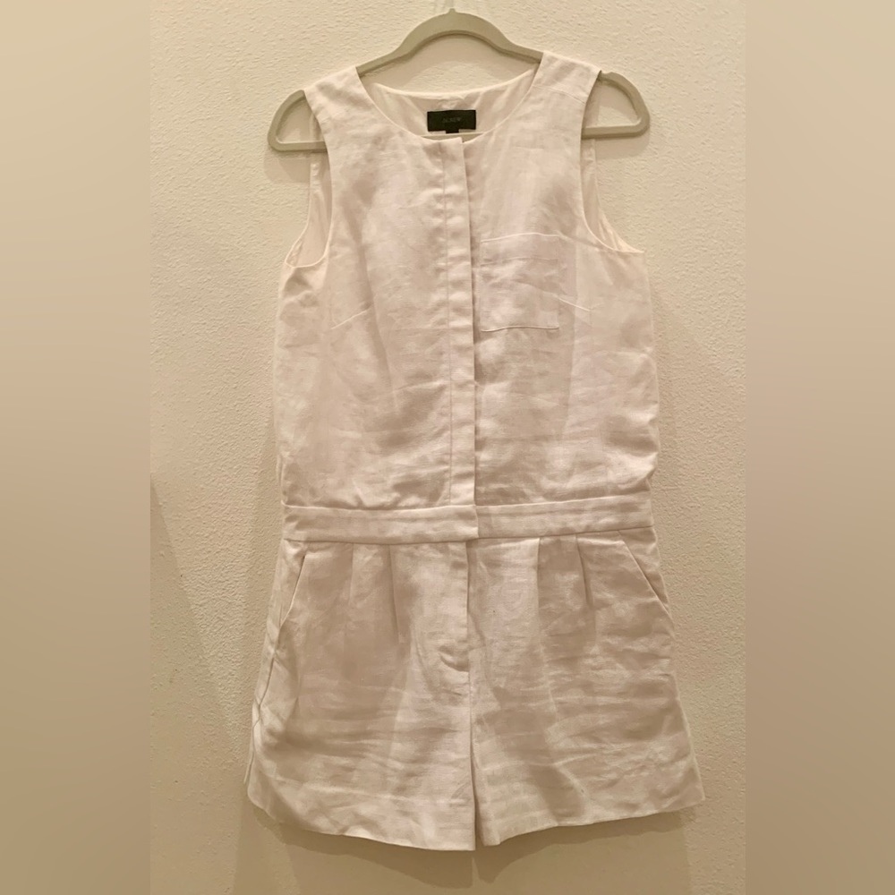 Lined white linen romper by J. Crew